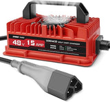 15 AMP 48V Golf Cart Battery Charger with 3-pin Round Plug for Club Cars, suitable for Lead-acid Batteries