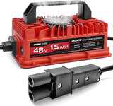 15 AMP 48V Golf Cart Battery Charger with 3-pin Round Plug for Club Cars, suitable for Lead-acid Batteries